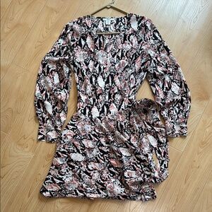 Bar III Black White & Pink Snake Print Long Sleeve Dress Size S